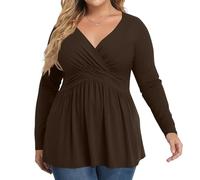 Women's Plus Size Tops Long Sleeve Tee Shirt Wrap V Neck Basic Ladies Casual Pleated Loose Fit T Shirts,Backless Crop Top Blue Sparkly Black Lace Long Sleeve Lantern Tops for Women Dark,u592k