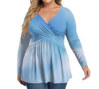 Women's Plus Size Tops Long Sleeve Tee Shirt Wrap V Neck Basic Ladies Casual Pleated Loose Fit T Shirts,White Tee Shirts Tie Front Tops for Women Female Workout Golf Top Women's Teachers,u667k