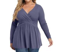 Women's Plus Size Tops Long Sleeve Tee Shirt Wrap V Neck Basic Ladies Casual Pleated Loose Fit T Shirts,Long Tube Top Button Down Shirts for Women Cute Fall Tops Silver Ladies Summer Womens,u550k