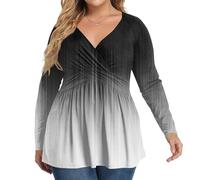 Women's Plus Size Tops Long Sleeve Tee Shirt Wrap V Neck Basic Ladies Casual Pleated Loose Fit T Shirts,Crochet Top One Shoulder Workout Strapless Flowy Halloween Teacher Shirts Loose for,u647k