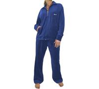 Womens Plus Size Velour 2 Piece Tracksuit Set Loungewear Blue - Logo (7XL)