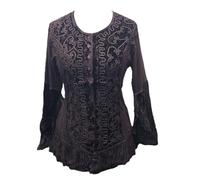 Women's Plus Size Velvet Embroidered Blouse with Bell Sleeves, Ruffle Hem and Button Front Closure (UK, Alpha, XL, Plus, Regular, Chocolate Brown)