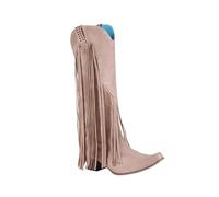 Women's Plus Size Western Fringe Boots with Chunky Block Heel and Embroidered Detail for Mid Calf Height Stylish Comfort (Khaki, 7)