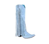 Women's Plus Size Western Fringe Boots with Chunky Block Heel and Embroidered Detail for Mid Calf Height Stylish Comfort (Blue, 2.5)