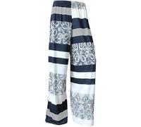 Womens Plus Size Wide Leg Summer Pants Multi Print Palazzo Ladies Loungewear Comfy Baggy Trousers Casual Wear Elasticated Waist Trousers Beach Wear Pants (Navy Abstract UK 12-14)