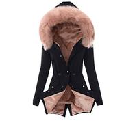 Womens Plus Size Winter Coat Hooded Jacket Quilted Padded Warm Coat Fleece Chunky Jackets Overcoats Ladies Velvet Puffer Jacket UK Clearance Casual Parka Jacket with Faux Fur Hood & Zip Pocket