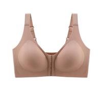 Women's Plus Size Wireless Bra with Front Closure, Seamless Back, Comfortably Adjustable to Allow Side Chest Pleats to Saggy Hang, pink, 5XL