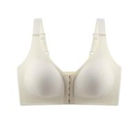 Women's Plus Size Wireless Bra with Front Closure, Seamless Back, Comfortably Adjustable to Allow Side Chest Pleats to Saggy Hang, White, 5XL