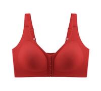 Women's Plus Size Wireless Bra with Front Closure, Seamless Back, Comfortably Adjustable to Allow Side Chest Pleats to Saggy Hang, red, M