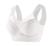 Women's Plus Size Wireless Lace Tank Bras Thin Side-Support Gathered T-Shirt Bra with Daisy Print Ladies Large Strapless Lace Tank Top Underwear Adjustable Bustier White