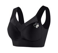 Women's Plus Size Wireless Lace Tank Bustier Thin Side-Support Gathered T-Shirt Bralettes with Double Heart Daisy Print Ladies Large Strapless Lace Tank Top Underwear Black