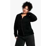 Womens Plus Soft Knit Boucle Zip Through Collared Cardigan - Black - 16-18, Black