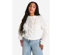 Womens Plus Speckle Knitted Cropped Jumper - White - 26, White