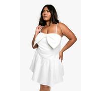 Womens Plus Strappy Bow Detail Skater Dress - White - 22, White