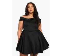Womens Plus Structured Bardot Volume Skater Dress - Black - 16, Black