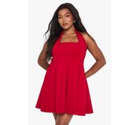 Womens Plus Structured Panelled Skater Dress - 28, Red