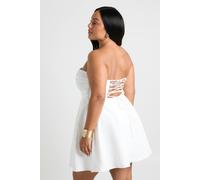 Womens Plus Structured Ruched Mini Bandeau Skater Dress - White - 22, White