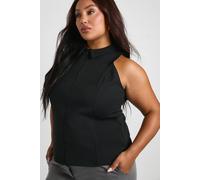 Womens Plus Structured Zip Down Collared Top - Black - 22, Black