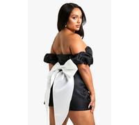 Womens Plus Taffeta Bow Back Playsuit - Black - 24, Black