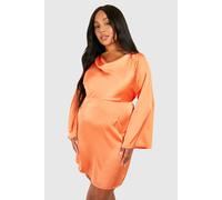 Womens Plus Textured Cowl Flared Sleeve Mini Dress - Orange - 18, Orange