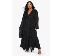 Womens Plus Textured Flare Sleeve Maxi Dress - Black - 16, Black
