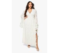 Womens Plus Textured Flare Sleeve Maxi Dress - White - 26, White