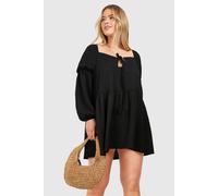 Womens Plus Textured Tiered Smock Dress - Black - 18, Black