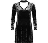 Women's Plus Velour Velvet Long Sleeve Choker V-Neck Ladies Flared Swing Dress 14-28 (UK - 22/24, Black)