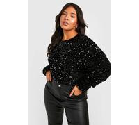 Womens Plus Velvet Sequin Long Sleeve Bodysuit - Black - 28, Black
