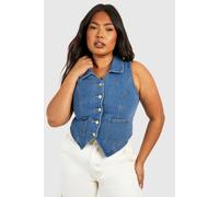 Womens Plus Waistcoat Denim Top - Blue - 20, Blue
