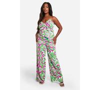 Womens Plus Woven Paisley Print Strappy Jumpsuit - Green - 28, Green