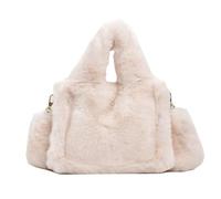Womens Plush Bags Light Solid Color Versatile Hasp Youth Women's Handbag For Women Winter Sweet Plush Velvet Shoulder Bag(WHITE)