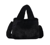 Womens Plush Bags Light Solid Color Versatile Hasp Youth Women's Handbag For Women Winter Sweet Plush Velvet Shoulder Bag(Black)