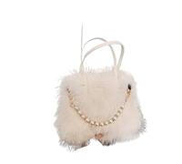 Womens Plush Bags Winter Faux Fur Crossbody Bags For Women's Gift, Pearl Chain Decor Shoulder Bag, Ladies Handbags Top-handel(White)