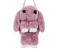 Womens' Plush Cartoon Rabbit Shaped Fluffy Crossbody Faux Fur Bunny Hare Shoulder Bag Knapsack Travel Sling Bag, Pink, 35*16cm/13.8*6.3inch(L*W)
