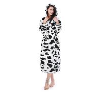 Women's Plush Fleece Long Robe with Hood, Warm Soft Comfy Fluffy Bathrobe, Dalmatian, One Size