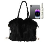 Women's Plush Handbag - Large Winter Tote Bag with Removable Strap, Shoulder Bag, Cute Casual Messenger Bags, Fashionable Faux Bag, Travel, Outdoor Walking, black, Siehe Beschreibung, See