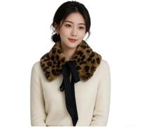 Women's Plush Leopard Print Scarf Warm Winter Neck Warmer | Soft plush texture, faux look, satin ribbon tie, elegant bow style, winter essential