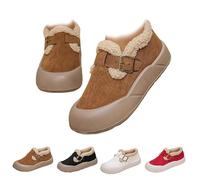 Women's Plush Round Toe Slip-On Flats,Warm Fuzzy Lined Casual Soft Sole Shoes Winter Cotton Shoes(Brown,5.5 UK)