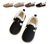 Women's Plush Round Toe Slip On Orthopedic Shoes,Retro Buckle Strap Flat Loafers,Winter Warm Fuzzy Lined Cotton Shoes (Black, Adult, Women, 4.5, Numeric, UK Footwear Size System, Wide)