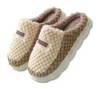 Women's Plush Slippers Color Block Fashion Home Cotton Slipper Ladies Cosy Memory Foam Closed Toe Slides Winter Fluffy Warm Bedroom Shoes Open Back Slip On Mule (Coffee, 6.5)