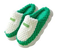 Women's Plush Slippers Color Block Fashion Home Cotton Slipper Ladies Cosy Memory Foam Closed Toe Slides Winter Fluffy Warm Bedroom Shoes Open Back Slip On Mule (Green, 4.5)