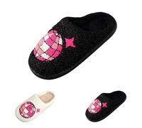 Womens Plush Slippers Womens Patterned Slippers Shinny Ball Printed Slipper Funny Photosphere Slipper Cute Couple Sliders Winter Home Shoes Indoor Bedroom Shoes Thickened Warm Sliders
