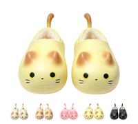 Womens Plush Soft Slippers, Womens Platform Slippers, Ladies Winter Slides | Womens Eva Slippers With Sculpted Cat Ears And Curly Raised Tail, Womens Closed Back Warm Slippers, Ladies Non Slip Slides