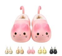 Womens Plush Soft Slippers, Womens Platform Slippers, Ladies Winter Slides | Womens Eva Slippers With Sculpted Cat Ears And Curly Raised Tail, Womens Closed Back Warm Slippers, Ladies Non Slip Slides