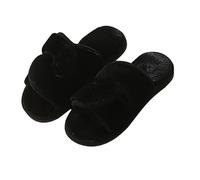 Women's Plush Strap Fleece Slippers Soft Indoor House Shoes with Non Sole Slippers Womens (Black, 4)