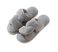 Women's Plush Strap Fleece Slippers Soft Indoor House Shoes with Non Sole Slippers Womens (Grey, 4)
