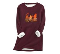 Women's Plush Sweater Clearance Gnome Sweatshirt Fluffy Warm Fleece Pullover Long Sleeve Elf Printed Jumper Winter Warm Tops Lounge Wear Ladies Clothing for Christmas Halloween Thanksgiving