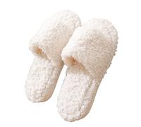 Women's Plush Winter Slippers, Women's 41 Slippers, Casual Slippers, Plush Cottage Shoes, Cotton Mules, Comfortable Slippers, Warm Slippers, Non-Slip Winter Shoes, Leisure, Bed Shoes, White, 8 UK