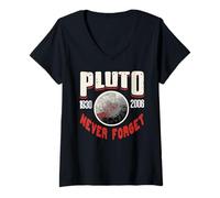 Womens Pluto 1930 to 2006 Space Planet Demoted Never Forget V-Neck T-Shirt